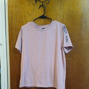 SHEIN Pink Short Sleeve Tee with New York Print